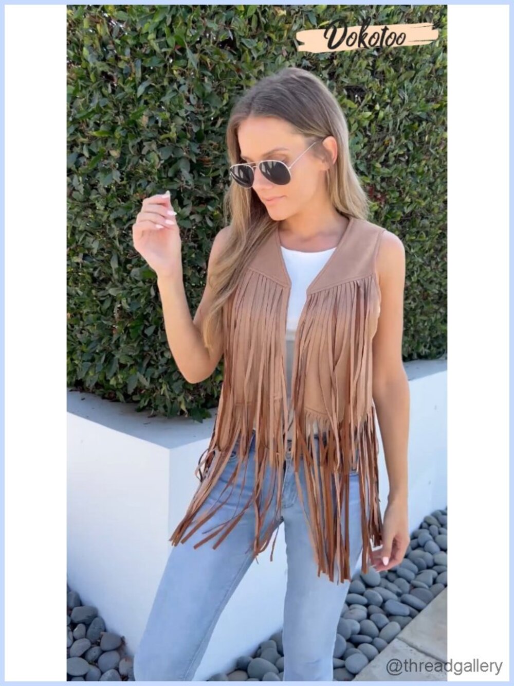 Women's Sleeveless Fringe Vest 70s Hippie Cowgirl Western Tassel Faux Suede - Picture 6 of 6